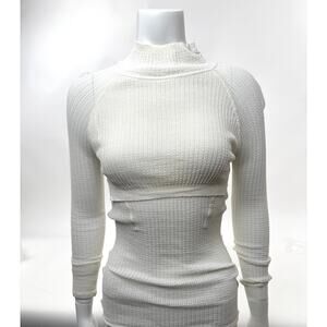 Alexander Wang NWOT White Knit Finely Ribbed smock detail Turtleneck Size M